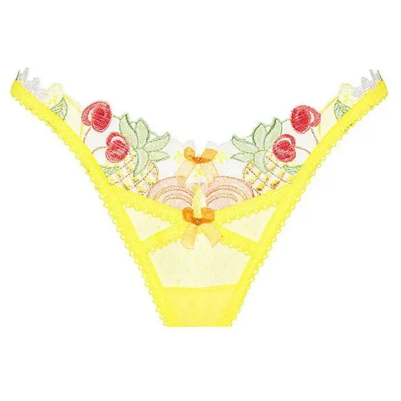 VS 2 Piece Set For Love & Lemons Thong & Garter Belt Multi Fruit Yellow NWT - Picture 15 of 16